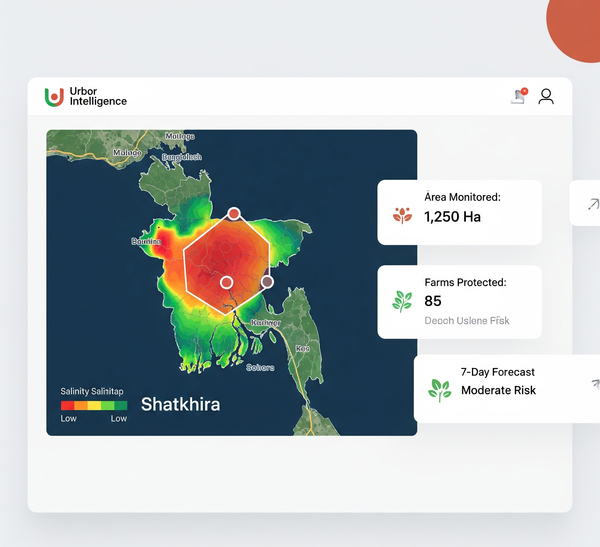 The Urbor Intelligence dashboard showing a salinity heatmap.